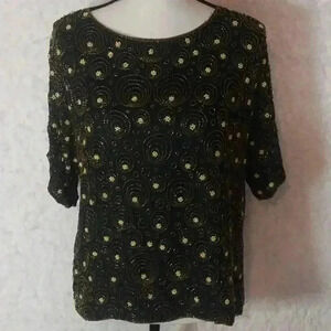 Vintage 1980s Era Joseph Le Bon Silk Black with Gold Beading Size L